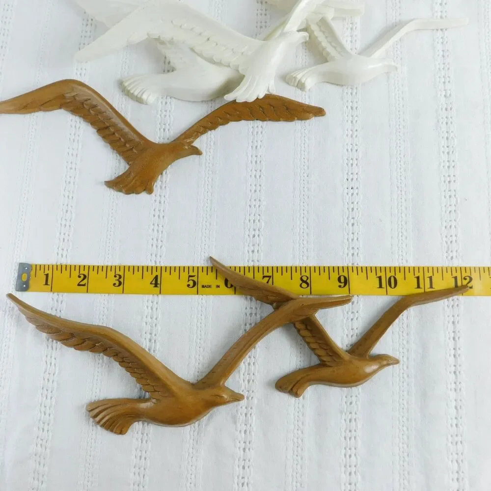 Flying Seagulls Homco MCM Lot of 4 Plastic Birds Retro White Brown Gulls Wall